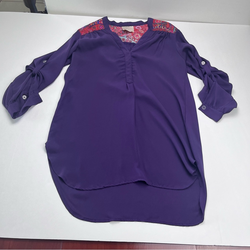 Anthropologie Sincerely Mary Womens SZ Medium Purple Long Sleeve Tunic Top Boho